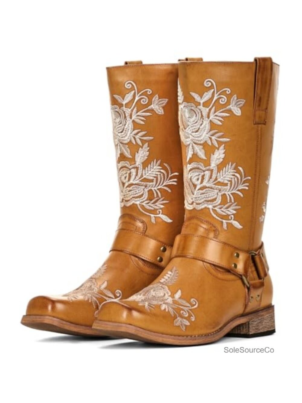 Women's Floral Square Toe Mid Calf Western Cowgirl Boots